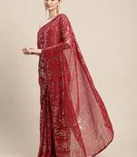 Maroon Georgette Sequence Saree With Blouse Piece
