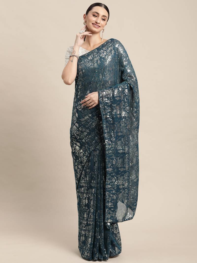 Morpic Georgette Sequence Saree With blouse piece