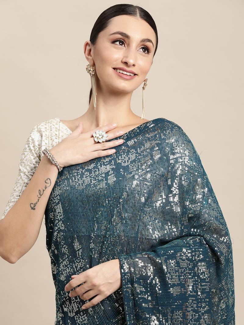 Morpic Georgette Sequence Saree With blouse piece