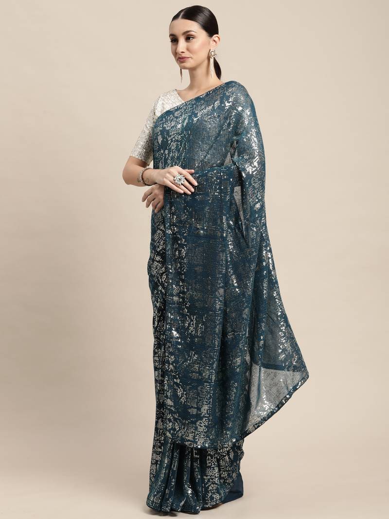 Morpic Georgette Sequence Saree With blouse piece