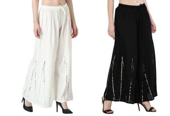 Stylish Flared Stone / Mirror work with embrodiery Combo Palazzo Pant White , Black 1