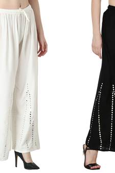 Stylish Flared Stone / Mirror work with embrodiery Combo Palazzo Pant White , Black
