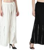 Stylish Flared Stone / Mirror work with embrodiery Combo Palazzo Pant White , Black