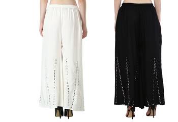 Stylish Flared Stone / Mirror work with embrodiery Combo Palazzo Pant White , Black 2