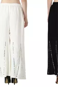Stylish Flared Stone / Mirror work with embrodiery Combo Palazzo Pant White , Black
