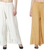 Stylish Flared Stone / Mirror work with embrodiery Combo Palazzo Pant White , Cream