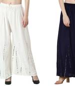 Stylish Flared Stone / Mirror work with embrodiery Combo Palazzo Pant White , Navy