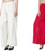 Stylish Flared Stone / Mirror work with embrodiery Combo Palazzo Pant White , Pink