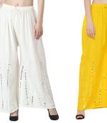 Stylish Flared Stone / Mirror work with embrodiery Combo Palazzo Pant White , Yellow