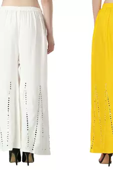 Stylish Flared Stone / Mirror work with embrodiery Combo Palazzo Pant White , Yellow