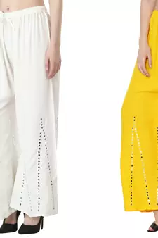 Stylish Flared Stone / Mirror work with embrodiery Combo Palazzo Pant White , Yellow