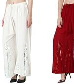 Stylish Flared Stone / Mirror work with embrodiery Combo Palazzo Pant White , Maroon