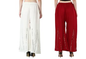 Stylish Flared Stone / Mirror work with embrodiery Combo Palazzo Pant White , Maroon 3