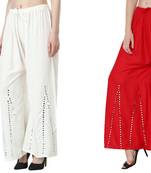 Stylish Flared Stone / Mirror work with embrodiery Combo Palazzo Pant White , Red