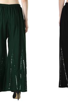 Stylish Flared Stone / Mirror work with embrodiery Combo Palazzo Pant Dark Green , Black