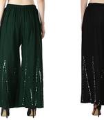 Stylish Flared Stone / Mirror work with embrodiery Combo Palazzo Pant Dark Green , Black
