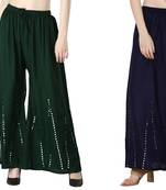 Stylish Flared Stone / Mirror work with embrodiery Combo Palazzo Pant Dark Green , Navy