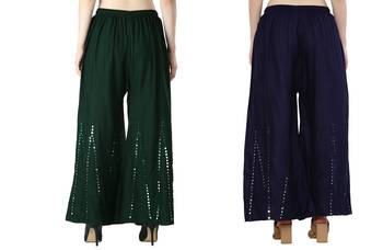Stylish Flared Stone / Mirror work with embrodiery Combo Palazzo Pant Dark Green , Navy 2