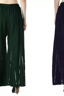 Stylish Flared Stone / Mirror work with embrodiery Combo Palazzo Pant Dark Green , Navy
