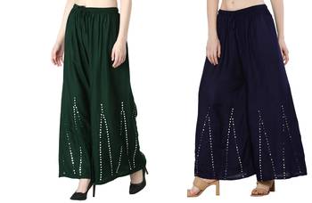 Stylish Flared Stone / Mirror work with embrodiery Combo Palazzo Pant Dark Green , Navy 3