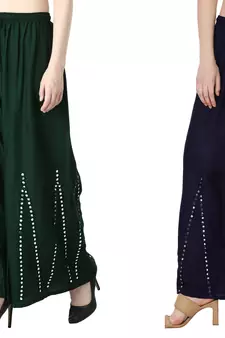 Stylish Flared Stone / Mirror work with embrodiery Combo Palazzo Pant Dark Green , Navy