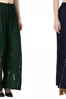 Stylish Flared Stone / Mirror work with embrodiery Combo Palazzo Pant Dark Green , Navy
