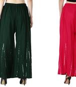 Stylish Flared Stone / Mirror work with embrodiery Combo Palazzo Pant Dark Green , Pink