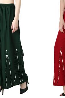 Stylish Flared Stone / Mirror work with embrodiery Combo Palazzo Pant Dark Green , Maroon