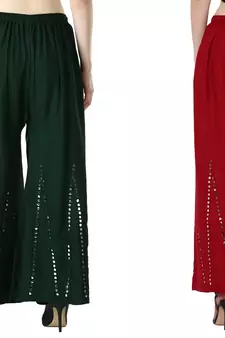 Stylish Flared Stone / Mirror work with embrodiery Combo Palazzo Pant Dark Green , Maroon