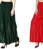 Stylish Flared Stone / Mirror work with embrodiery Combo Palazzo Pant Dark Green , Red