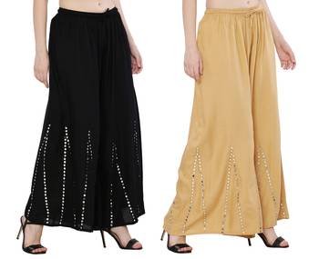 Mirror / Stone work embrodiery Combo Palazzo Pant Black , Gold 1