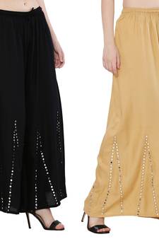 Mirror / Stone work embrodiery Combo Palazzo Pant Black , Gold