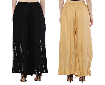Mirror / Stone work embrodiery Combo Palazzo Pant Black , Gold 2