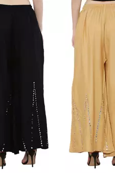 Mirror / Stone work embrodiery Combo Palazzo Pant Black , Gold