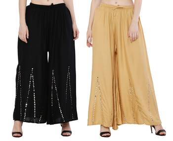 Mirror / Stone work embrodiery Combo Palazzo Pant Black , Gold 3
