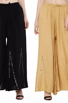 Mirror / Stone work embrodiery Combo Palazzo Pant Black , Gold
