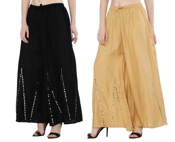 Mirror / Stone work embrodiery Combo Palazzo Pant Black , Gold 4