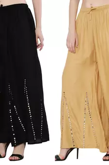 Mirror / Stone work embrodiery Combo Palazzo Pant Black , Gold