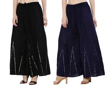 Mirror / Stone work embrodiery Combo Palazzo Pant Black , Navy 1