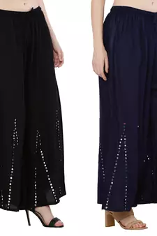 Mirror / Stone work embrodiery Combo Palazzo Pant Black , Navy