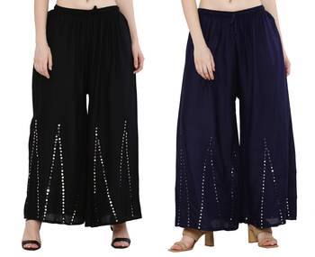 Mirror / Stone work embrodiery Combo Palazzo Pant Black , Navy 3