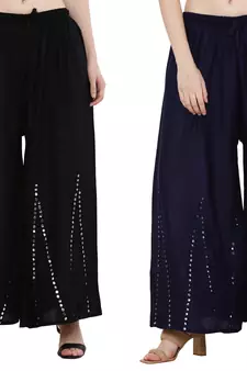 Mirror / Stone work embrodiery Combo Palazzo Pant Black , Navy