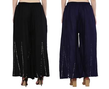 Mirror / Stone work embrodiery Combo Palazzo Pant Black , Navy 4