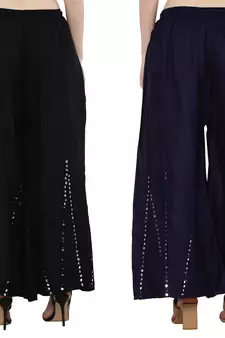 Mirror / Stone work embrodiery Combo Palazzo Pant Black , Navy
