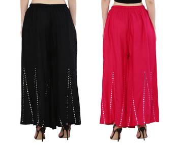 Mirror / Stone work embrodiery Combo Palazzo Pant Black , Pink 1