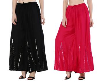 Mirror / Stone work embrodiery Combo Palazzo Pant Black , Pink 2