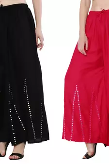 Mirror / Stone work embrodiery Combo Palazzo Pant Black , Pink