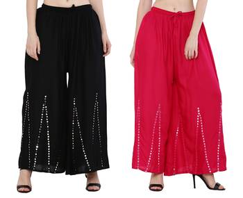 Mirror / Stone work embrodiery Combo Palazzo Pant Black , Pink 3