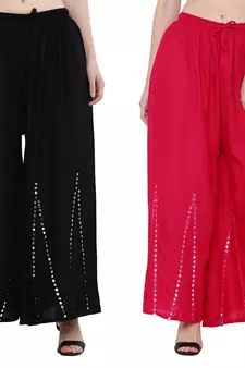 Mirror / Stone work embrodiery Combo Palazzo Pant Black , Pink