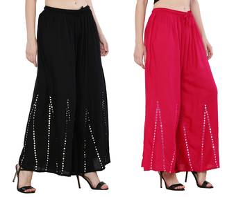 Mirror / Stone work embrodiery Combo Palazzo Pant Black , Pink 4